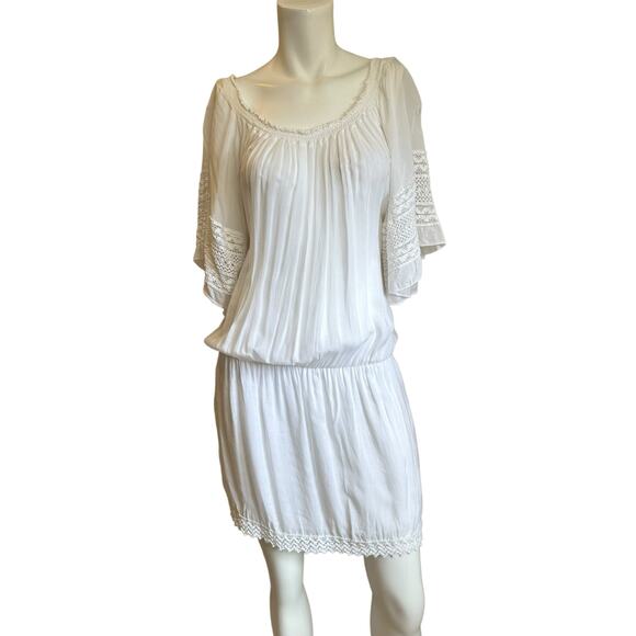 Melissa Odabash White Off the Shoulder Drop Waist Lace Trim Dress/Cover Up sz M